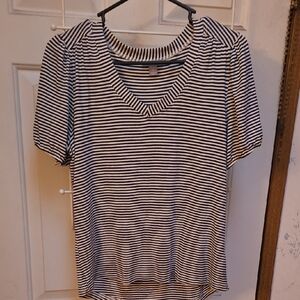Falls Creek Black and White Striped V-Neck Tee
